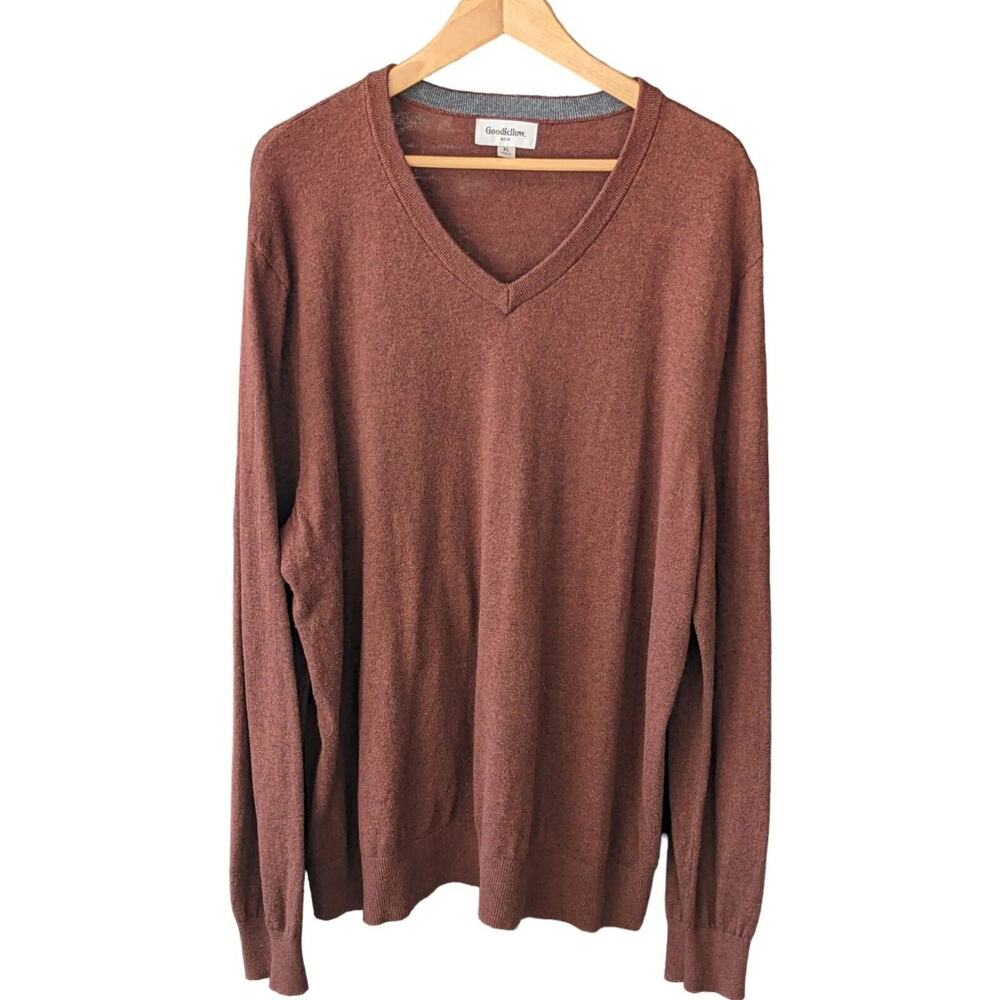 Goodfellow & Co V-Neck Sweater XL Mens Lightweight Soft Cotton Wool Rust Preppy